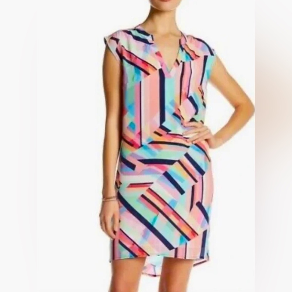 Tori Richard colorful geometric silk‎ dress women’s size 6 discoteca Alecia